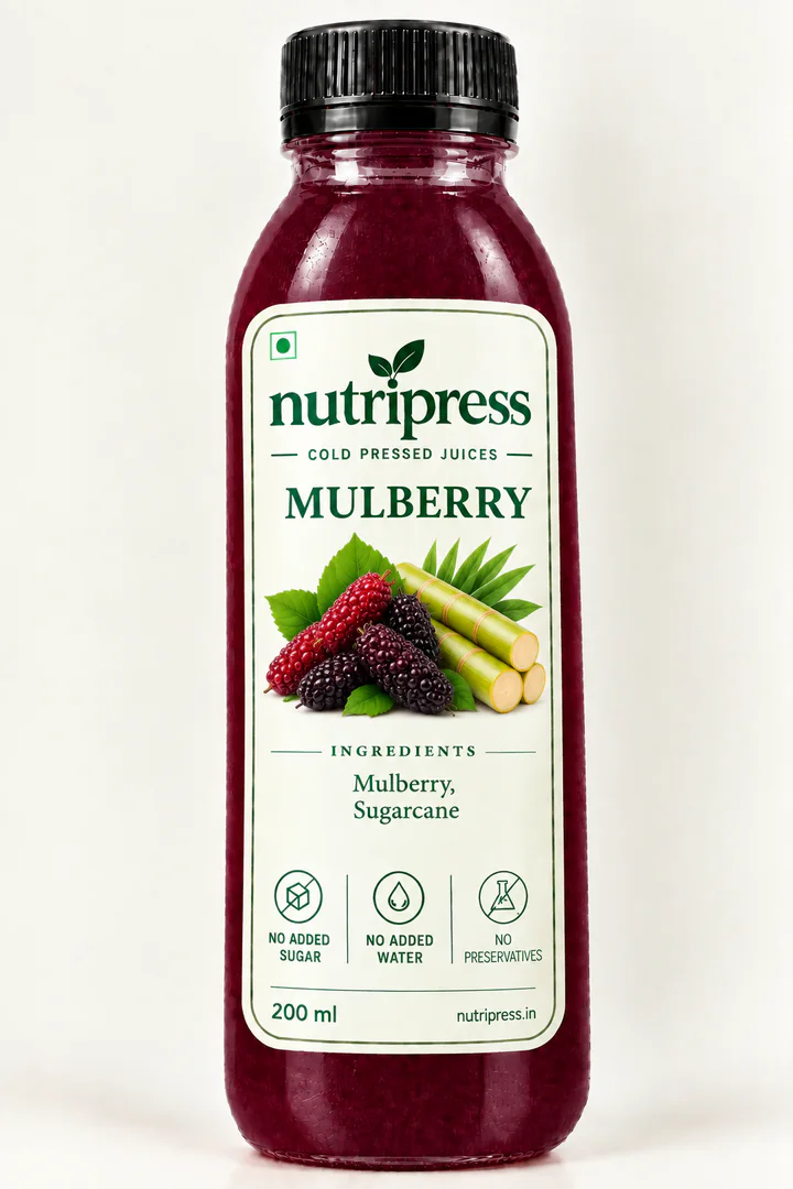 Nutripress Mulberry cold-pressed juice bottle