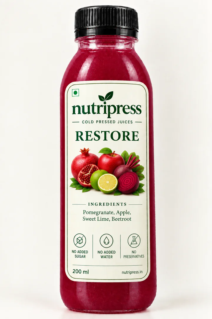 Nutripress Restore cold-pressed juice bottle