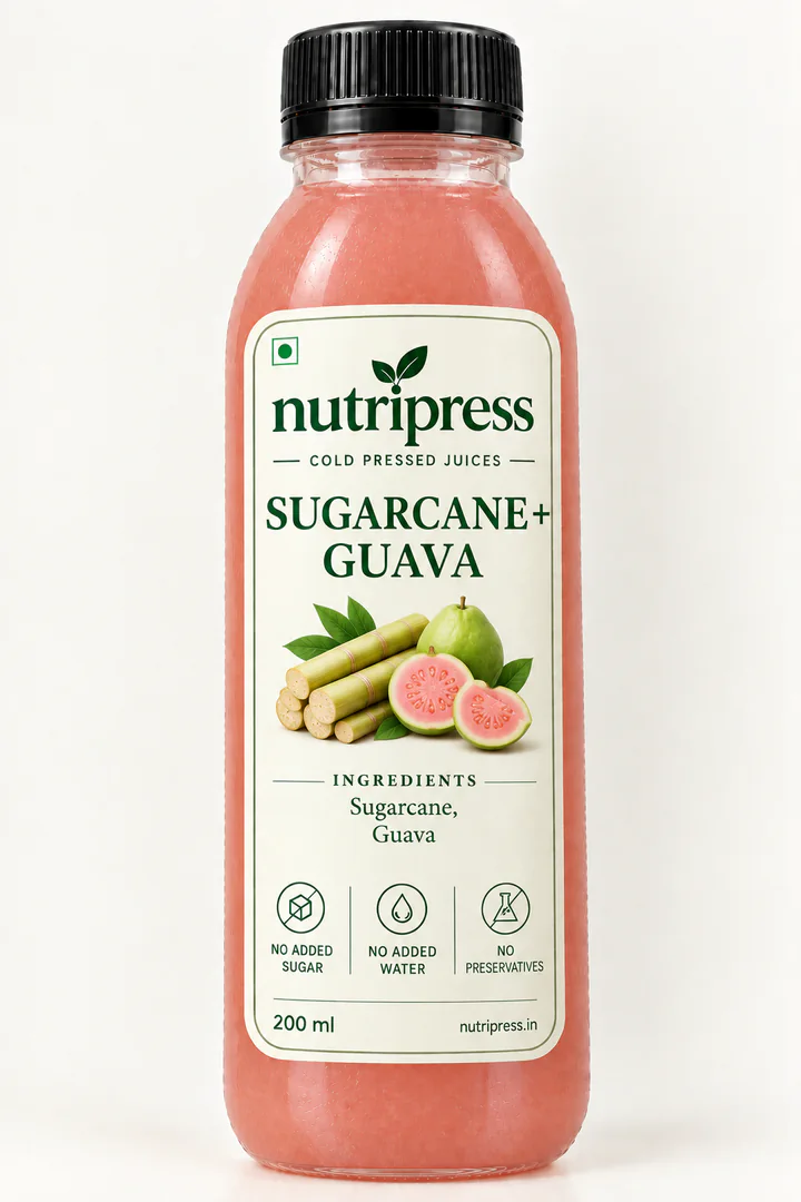 Nutripress Sugarcane & Guava cold-pressed juice bottle