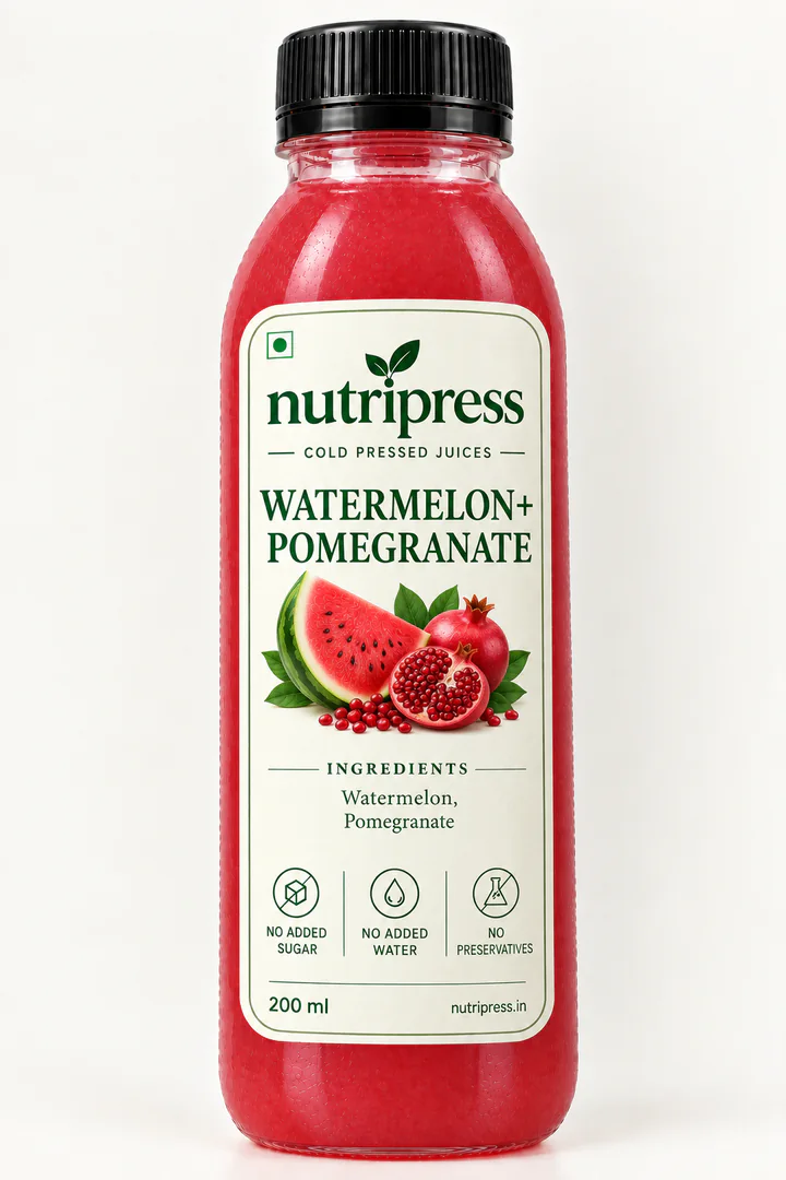 Nutripress Watermelon & Pomegranate cold-pressed juice bottle